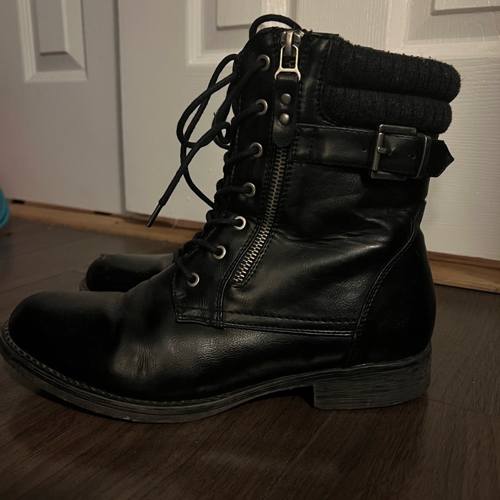 Black Leather Lace-Up Combat Boots